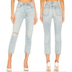 NWT Agolde Riley High Rise Straight Crop Denim Button Fly Jeans Shatter Size 32
